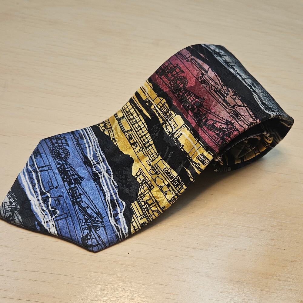 Rohde Royce Silk Tie Leading The Way Construction Schematic Novelty 1996 Vintage